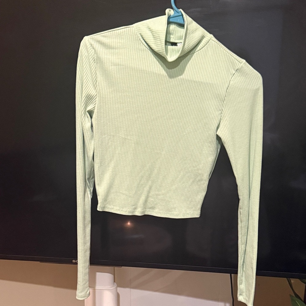Divided Light Mint Ribbed Long-Sleeve Turtleneck Crop Top